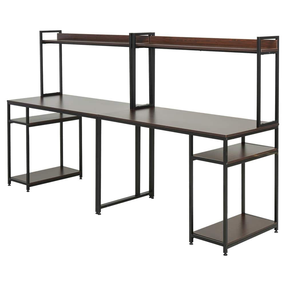 HOMCOM 94.5 In. Brown Double Computer Desk With Open Shelf 836-217V80BN ...