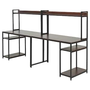 94.5 in. Brown Double Computer Desk with Open Shelf