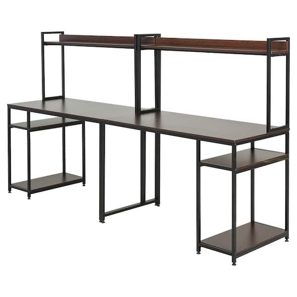 HOMCOM 94.5 in. Brown Double Computer Desk with Open Shelf