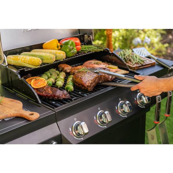 4-Burner Propane Gas Grill in Black with Stainless Steel Main Lid with Cover