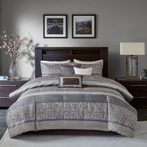 Melody 7-Piece Grey/Taupe Polyester Cal King Comforter Set