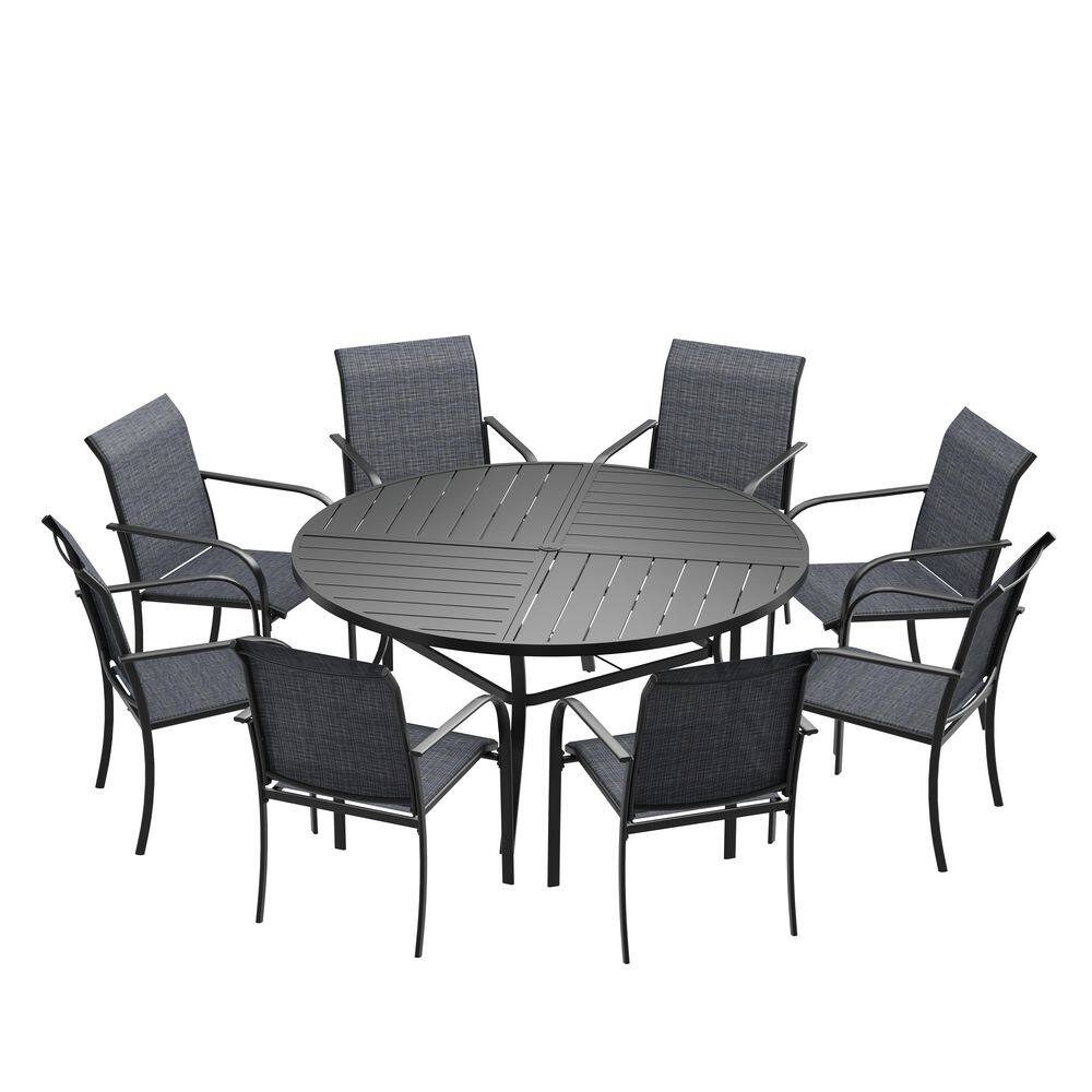 9-Piece Metal Outdoor Patio Dining Set with 53.1 in. Black Round Table and 8-Grey Dining Chairs price history on PriceWatchPro
