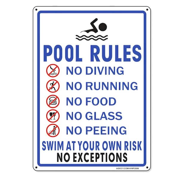 10 in. x 13 in. Pool Rules Sign Weather Resistant Blue White 1-Piece