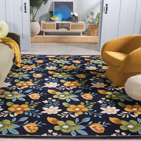 Blossom 8 ft. x 10 ft. Navy/Green Contemporary Floral Area Rug