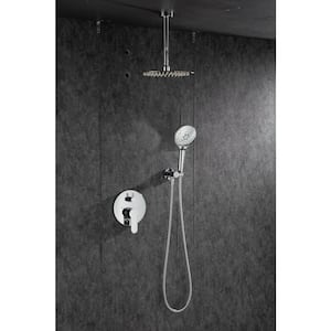 Mondawell Round 3-Spray Patterns 10 in. Ceiling Mount Rain Dual Shower Heads with Handheld and Valve in Chrome