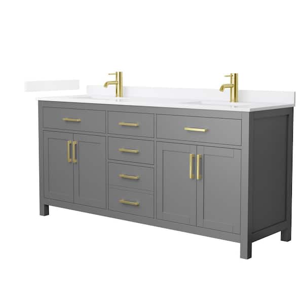 Beckett 72 in. Double Freestanding Dark Gray Bath Vanity with White Quartz Top Unassembled