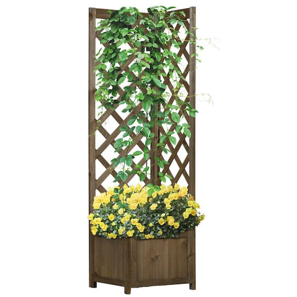 57 in. x 15.75 in. Wooden Raised Garden Bed with Trellis, Freestanding Corner Planter Box for Vine Plants Climbing