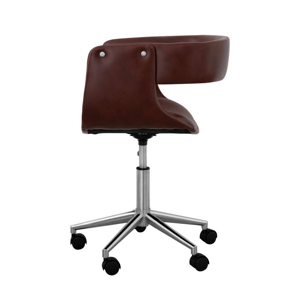 Modern Brown Faux Leather Swivel Task Chair with Metal Base