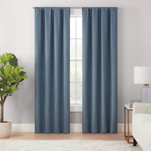 Magnitech Cannes Denim Solid Polyester 63 in. L x 40 in. W Blackout Rod Pocket Curtain