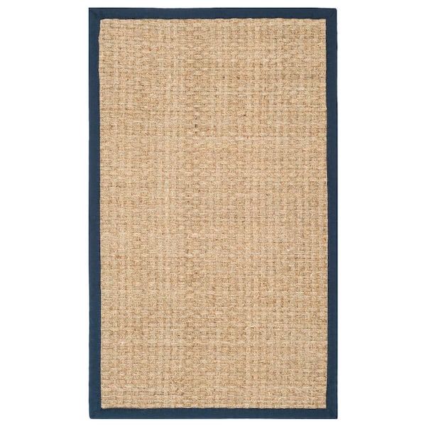 SAFAVIEH Natural Fiber Natural/Blue 3 ft. x 5 ft. Border Woven Area Rug