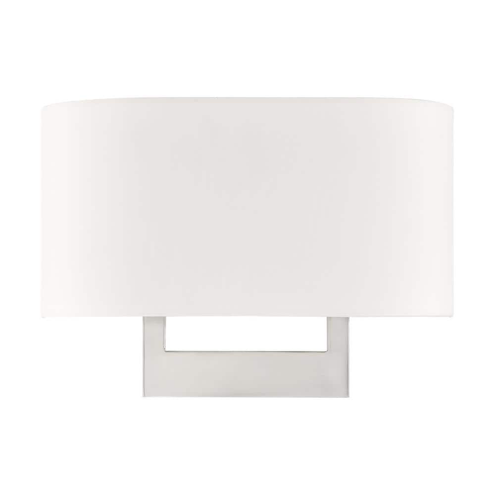 Brushed Nickel 2-Light Wall Sconce with Off-White Shade