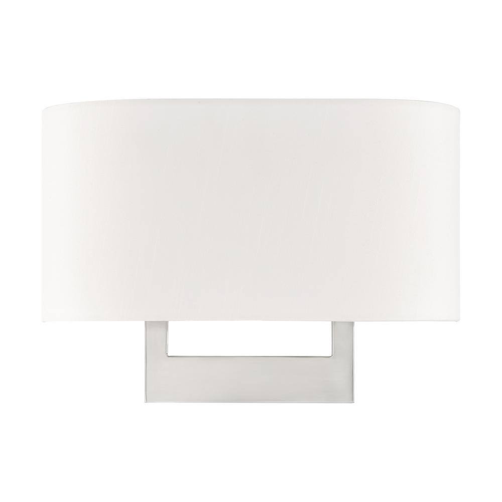 Brushed Nickel 2-Light Wall Sconce with Off-White Shade