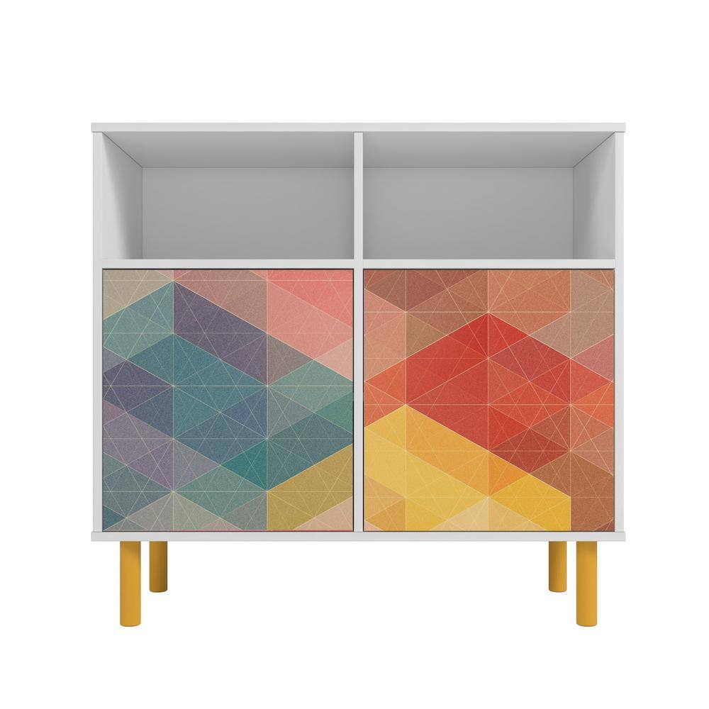 Retro Multi-Color Print Sideboard with Yellow Legs