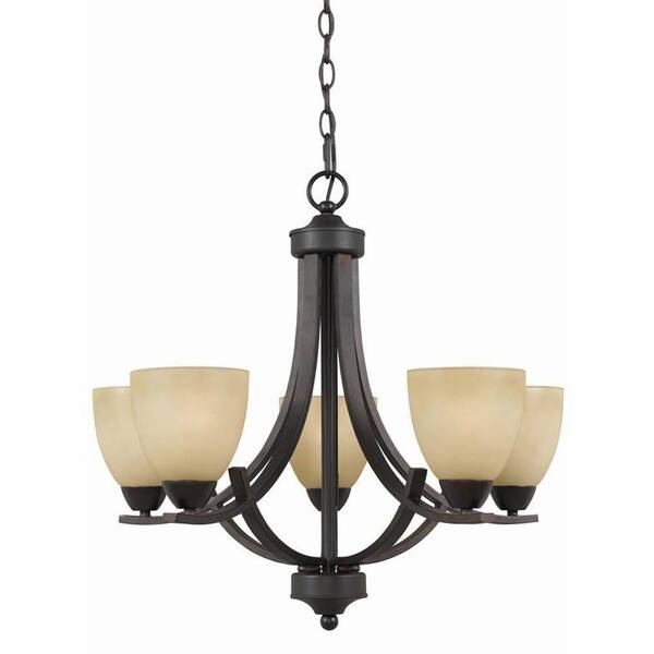 Illumine Value 5-Light English Bronze Chandelier with Antiqued Cognac Painted Glass Shade