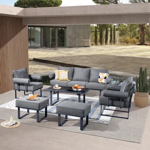 Teton Grand Gray 6-Piece Aluminum Outdoor Patio Conversation Sofa Set with Solid Gray Cushions