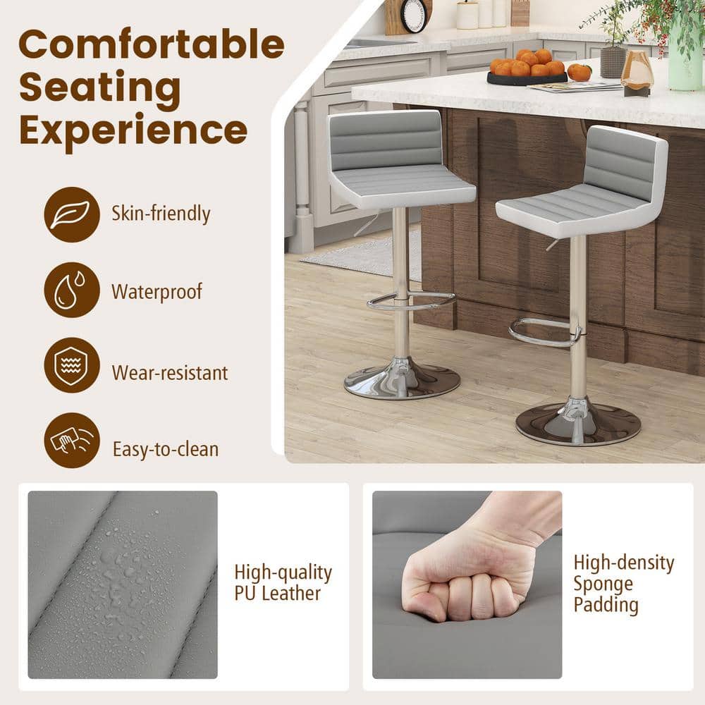 Set of 2 Gray and White Adjustable Swivel Bar Stools