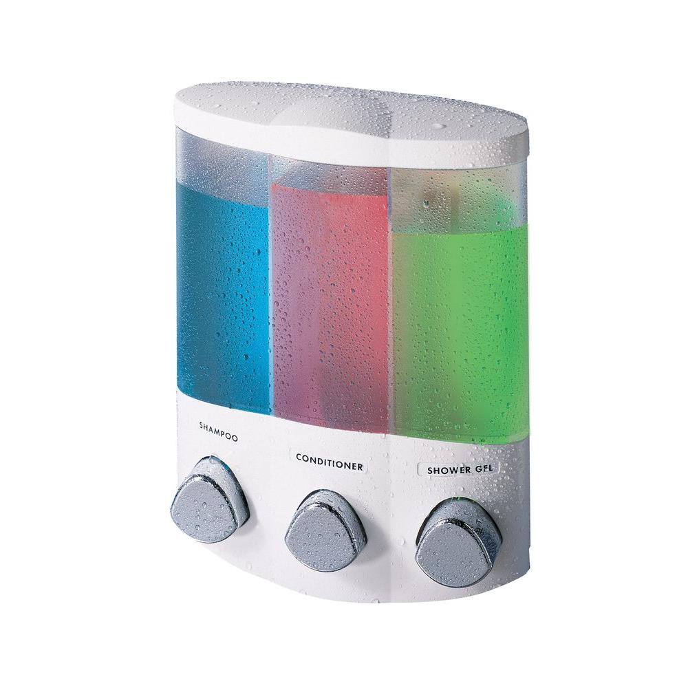 White Wall-Mounted Trio Shower Dispenser with Three Chambers