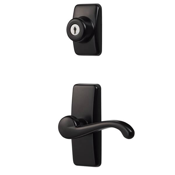 Ideal Security Deluxe Storm And Screen Door Lever Handle And Keyed Deadlock In Black Hk01 I 061 The Home Depot