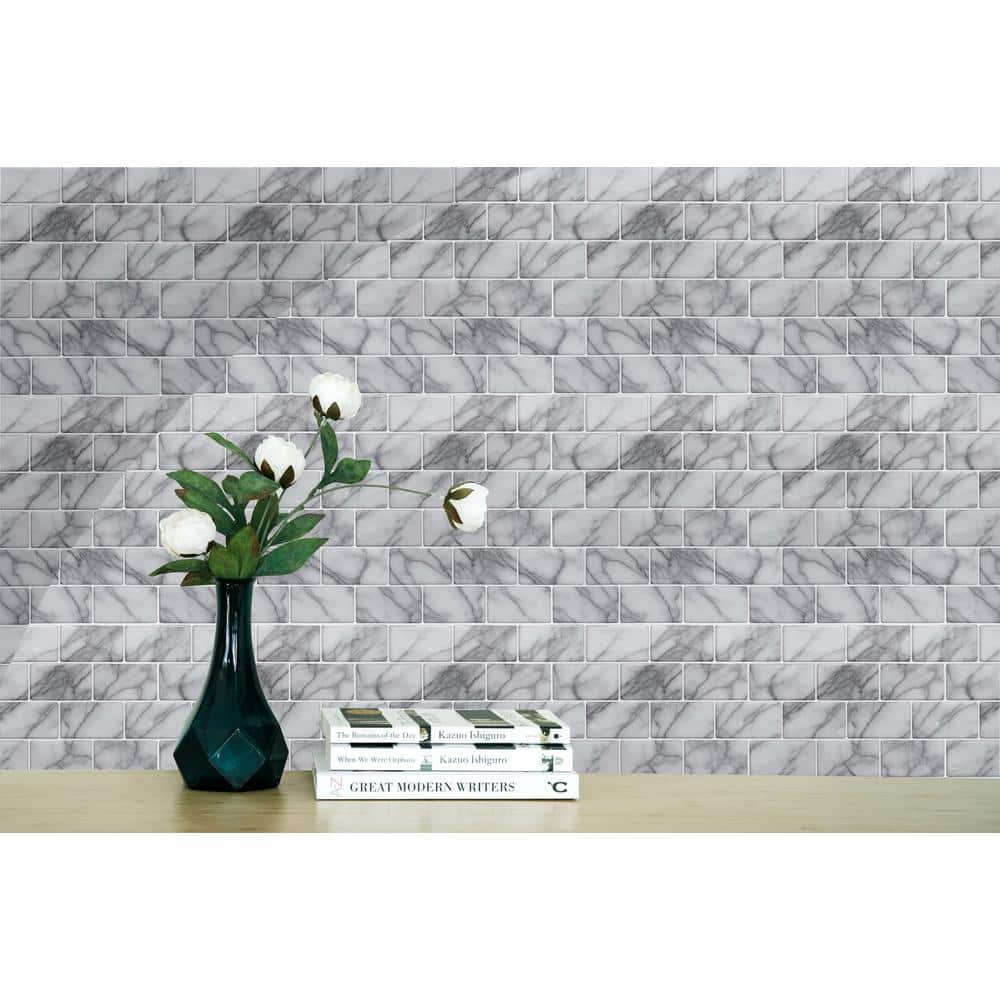 gray marble subway tile backsplash