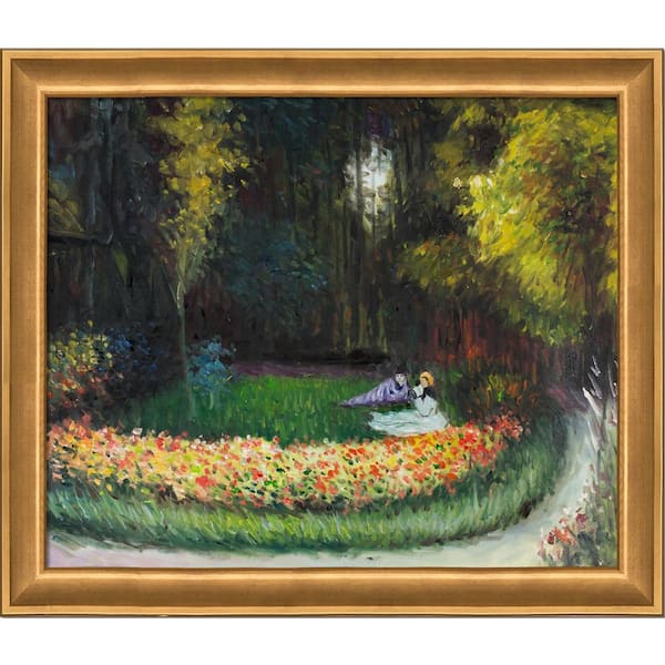 LA PASTICHE In the Garden by Claude Monet Muted Gold Glow Framed Abstract Oil Painting Art Print 24 in. x 28 in.
