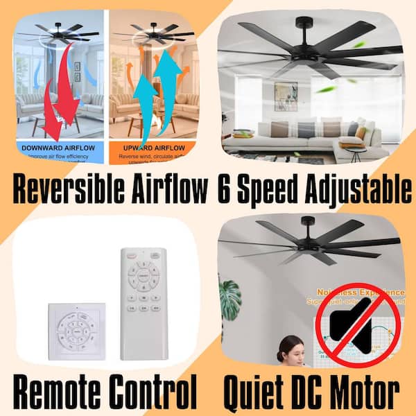 Modern Series 72 in. Indoor Low Profile Ceiling Fan 8-Blade with Remote Included in Black, Downrod Mount