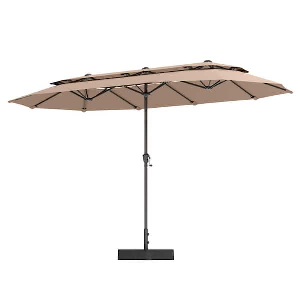 11 foot solar patio umbrella Outdoor Patio Umbrella Solar Powered LED Lighted / Sun Shade with UV & Water Fighting Material and a Sturdy Stand Tan main image 0