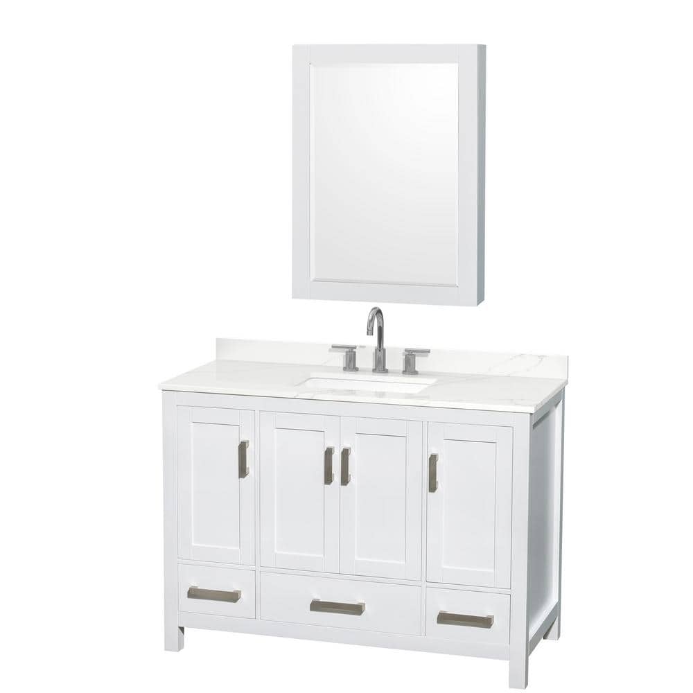 Sheffield 48 in. W x 22 in. D x 35 in. H Single Bath Vanity in White with Giotto Quartz Top and Mirror price history on PriceWatchPro