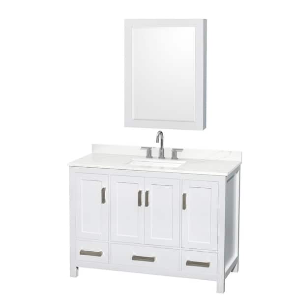 Wyndham Collection Sheffield 48 in. W x 22 in. D x 35 in. H Single Bath Vanity in White with Giotto Quartz Top and Mirror