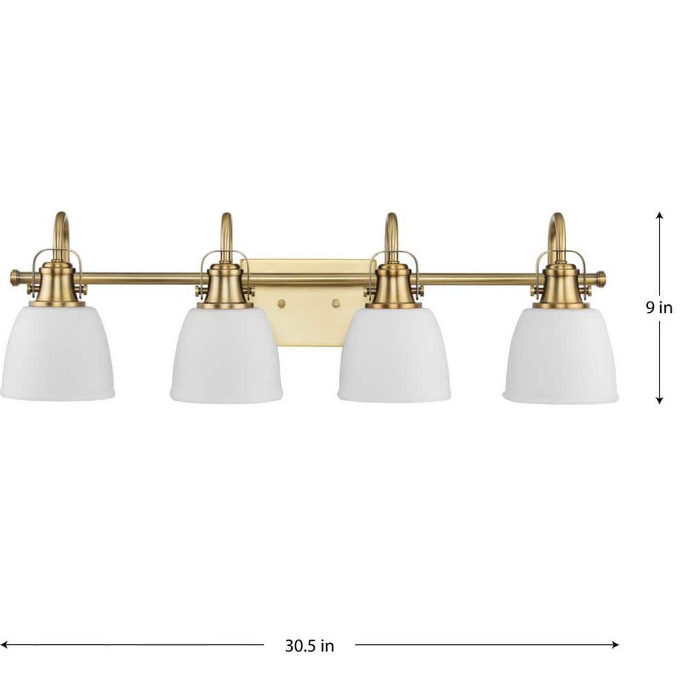 Vintage Brass 4-Light Vanity Fixture with Opal Glass Shades