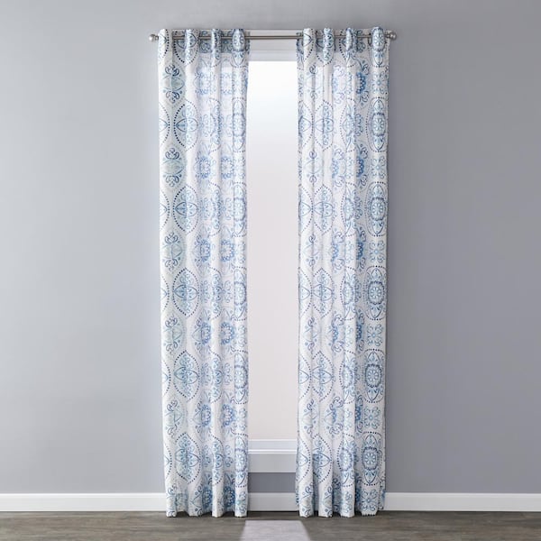SUNSAFE Indigo Medallion Grommet Curtain - 40 in. W x 63 in. L