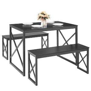 Dining Table Set for 4,43.3 in. Rectangle Dinner Breakfast Dinette with 2 Benches, Set of 3