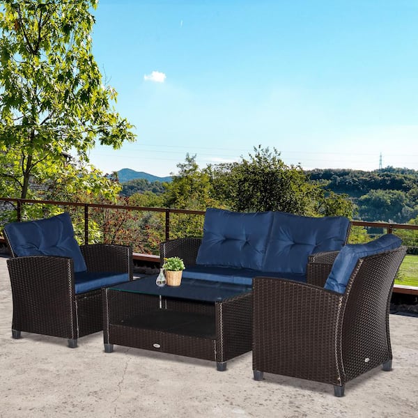Outsunny 4 Piece Wicker Furniture Set, 4 Piece Outdoor Wicker Furniture Sets