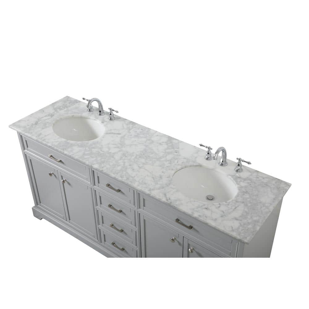 Gray Double Freestanding Solid Wood Bathroom Vanity with Marble Top
