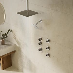 Module Switch His and Hers Shower 5-Spray Patterns with 2.5 GPM 12 in. Ceiling Mount Fixed Shower Head in Brushed Nickel