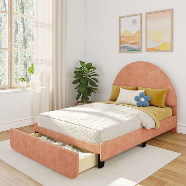 Dusty Rose Full Upholstered Bed with Storage Drawer