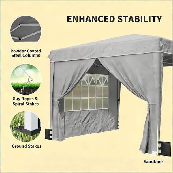 3-Adjustable Height 10 ft. x 10 ft. Gray Patio Gazebo Instant Pop
