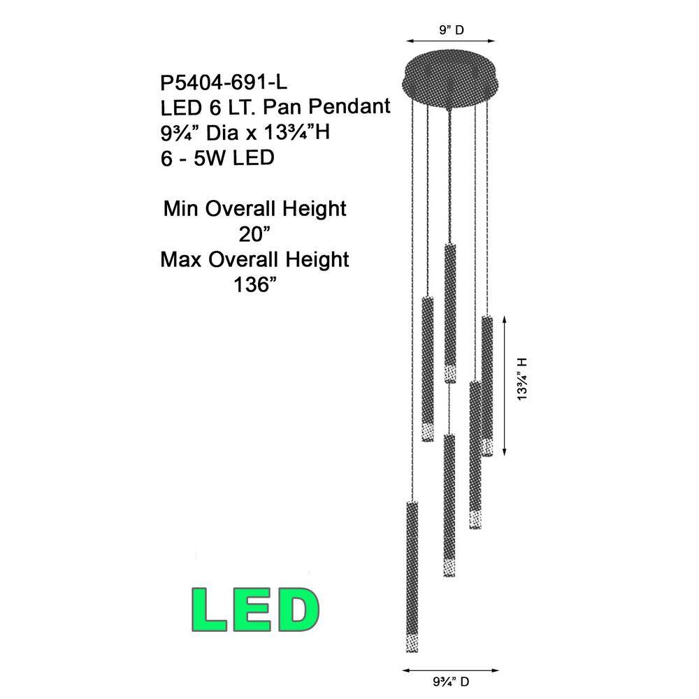 Coal and Brushed Nickel 6-Light LED Pendant with Clear Acrylic Shade