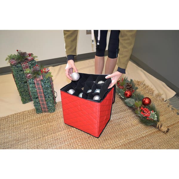 Red Christmas Ornament Storage Box with Adjustable Dividers