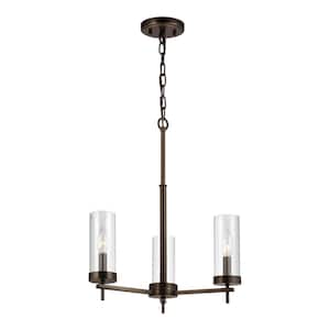 Zire 3-Light Brushed Oil Rubbed Bronze Modern Minimalist Hanging Candlestick Chandelier with Clear Glass Shades