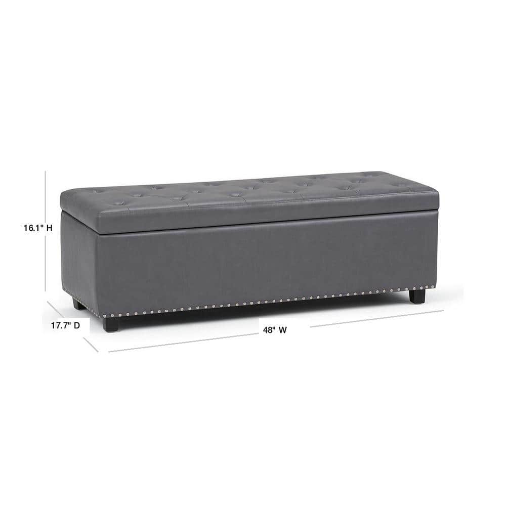 Elegant Stone Gray 48" Wooden Storage Bench Ottoman with Nailhead Trim