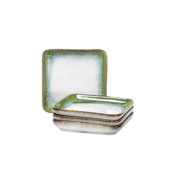 Reactive Green Glaze Scratch-Resistant Lead-Free Porcelain Snack Appetizer Side Dish Plates (Set of 4)