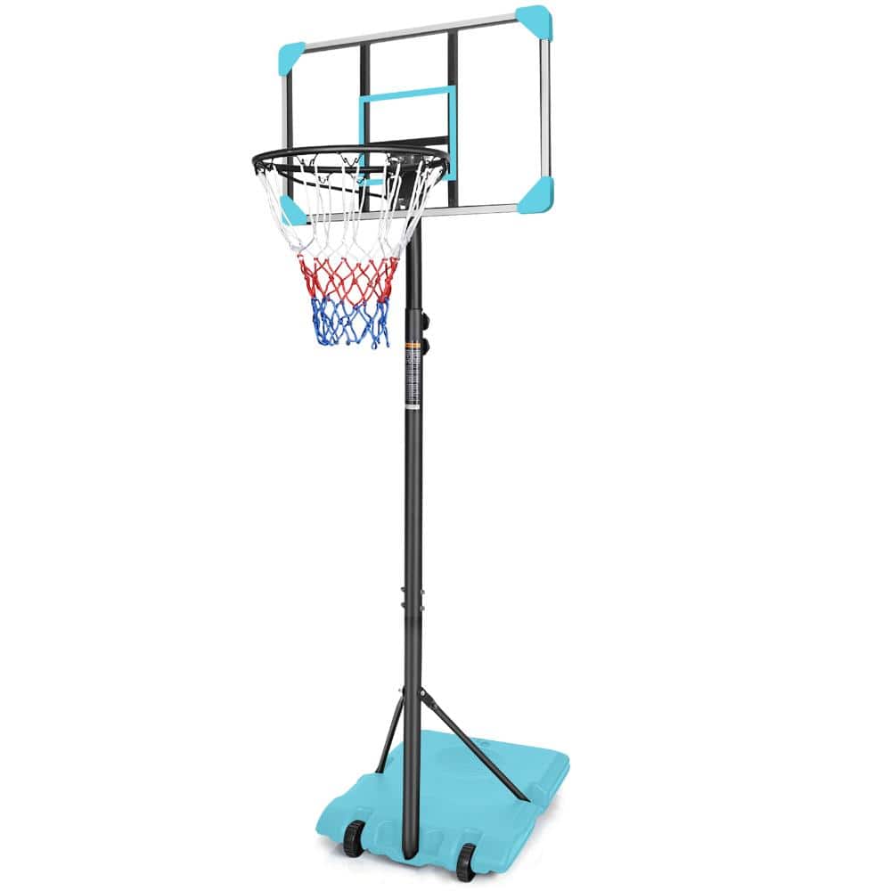 5.6-7 ft Adjustable Portable Basketball Hoop with Wheeled Base, Shatterproof, Blue