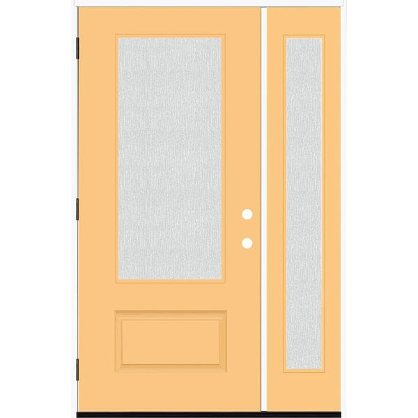 Steves & Sons Legacy 51 in. x 80 in. 3/4 Lite Rain Glass RHOS Primed Jackfruit Finish Fiberglass Prehung Front Door with 12 in. SL