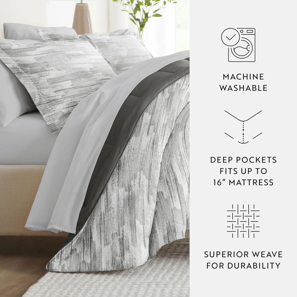 Full Gray Textured Stripe Microfiber Bed in a Bag Set