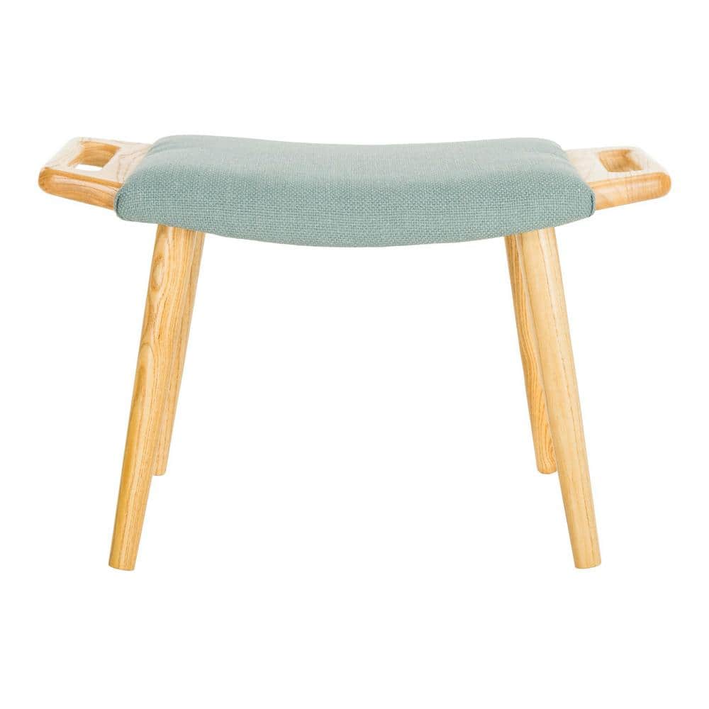 Yara Transitional Elm Wood Bench with Sea Blue Cushion