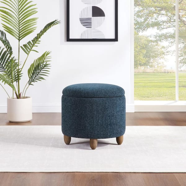 Lyra Storage Ottoman in Indigo Fabric with Medium Oak Legs