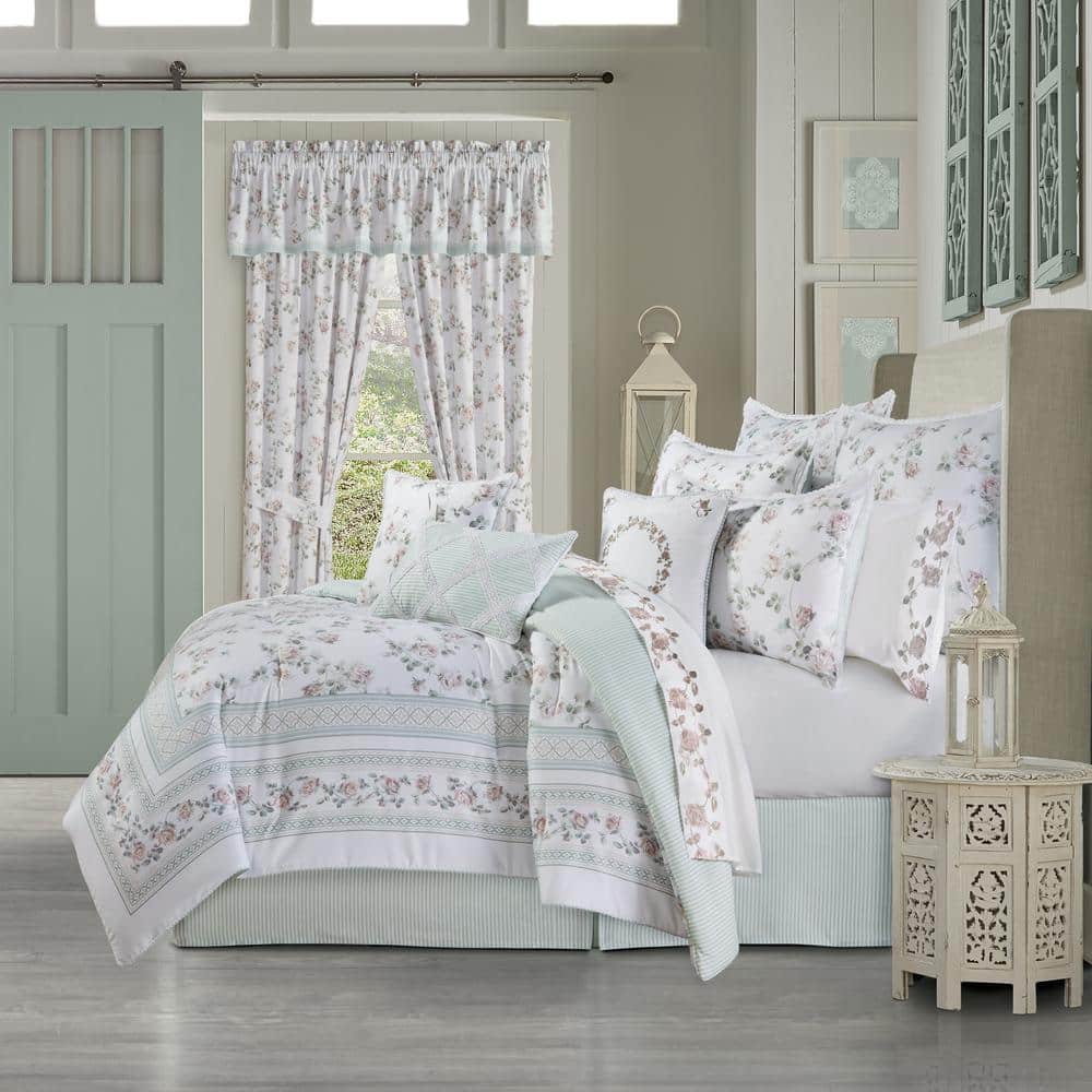 Laura Ashley Harper 4-Piece Jade Green Floral Cotton King Comforter Set  220885 - The Home Depot