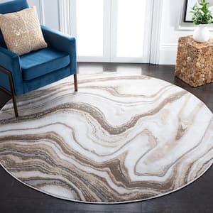 Craft Gold/Gray 7 ft. x 7 ft. Round Marbled Abstract Area Rug