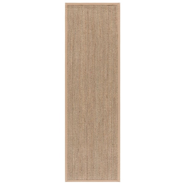 Natural Fiber 3 ft. x 8 ft. Natural/Beige Abstract Solid Border Runner Rug