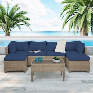 Maui 7-Piece Wicker Patio Conversation Set with Cobalt Cushions